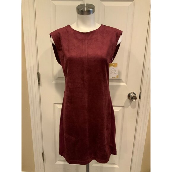 BCBG Max Azria Maroon Faux Suede Karlee Sleeveless Shift Dress, Size Small - Picture 1 of 8